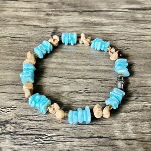 NWOT Blue shell and brown jasper bracelet beach jewelry